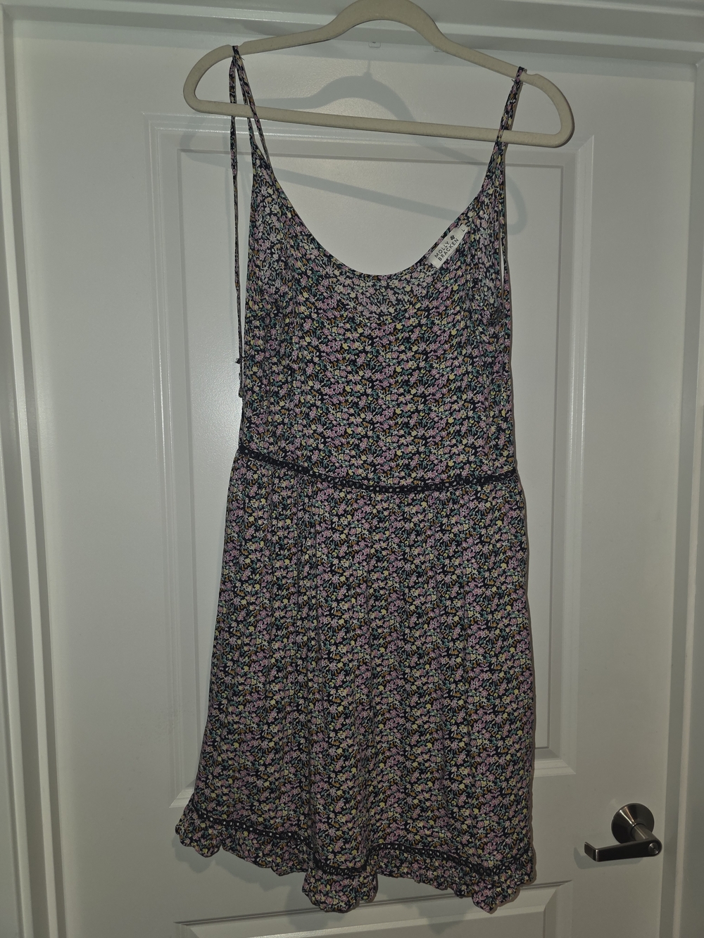 Molly Bracken Black Floral Mini Dress with Pink and Green Print